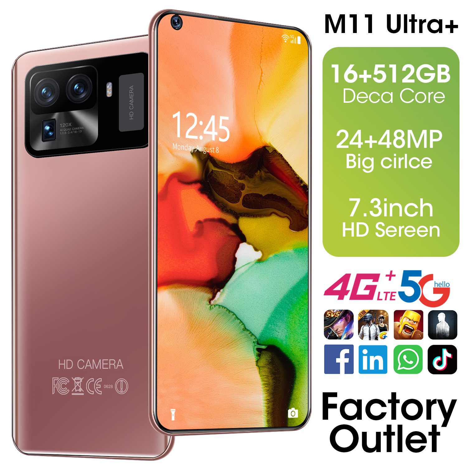Cross-border mobile phone M11 Ultra+Android (16+512) smart phone 7.3 inch large screen HD mobile phone