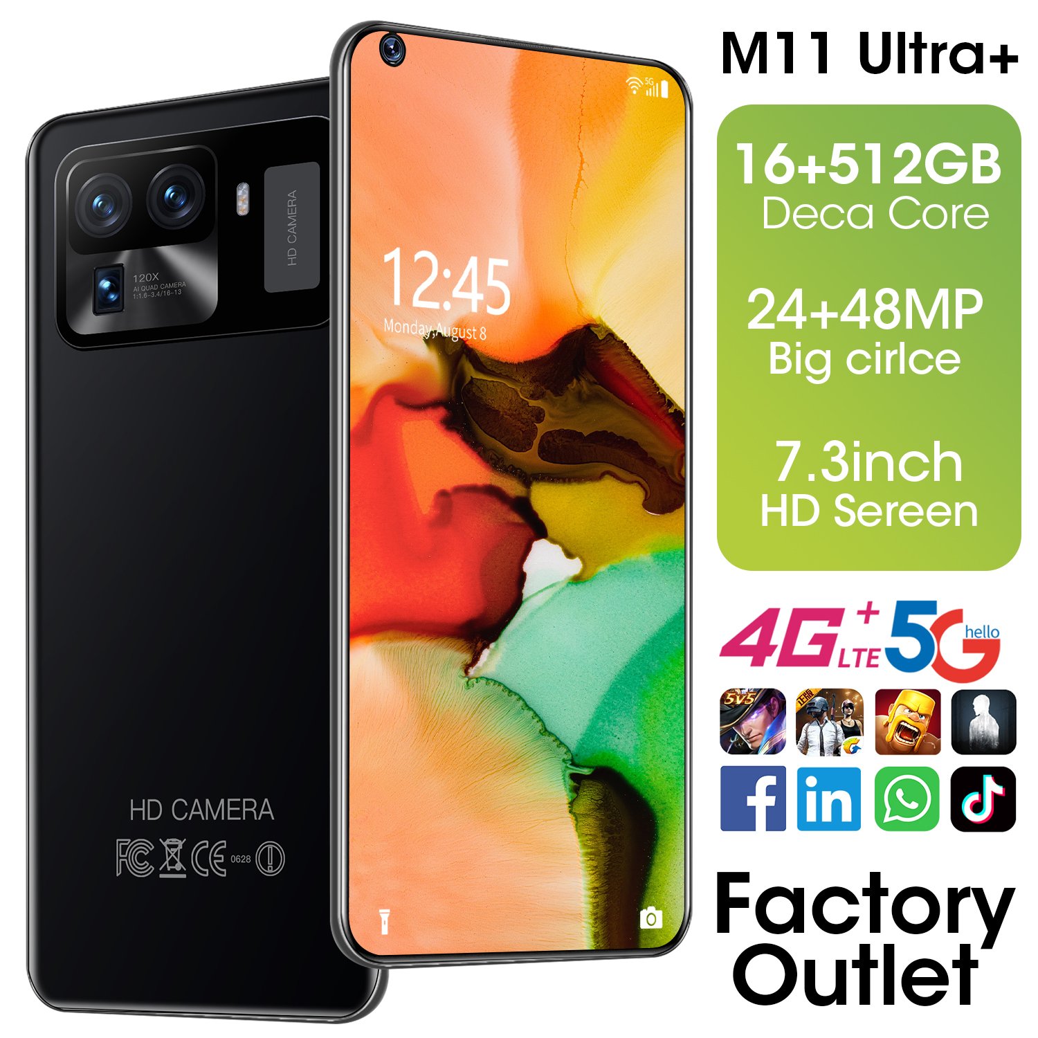 Cross-border mobile phone M11 Ultra+Android (16+512) smart phone 7.3 inch large screen HD mobile phone