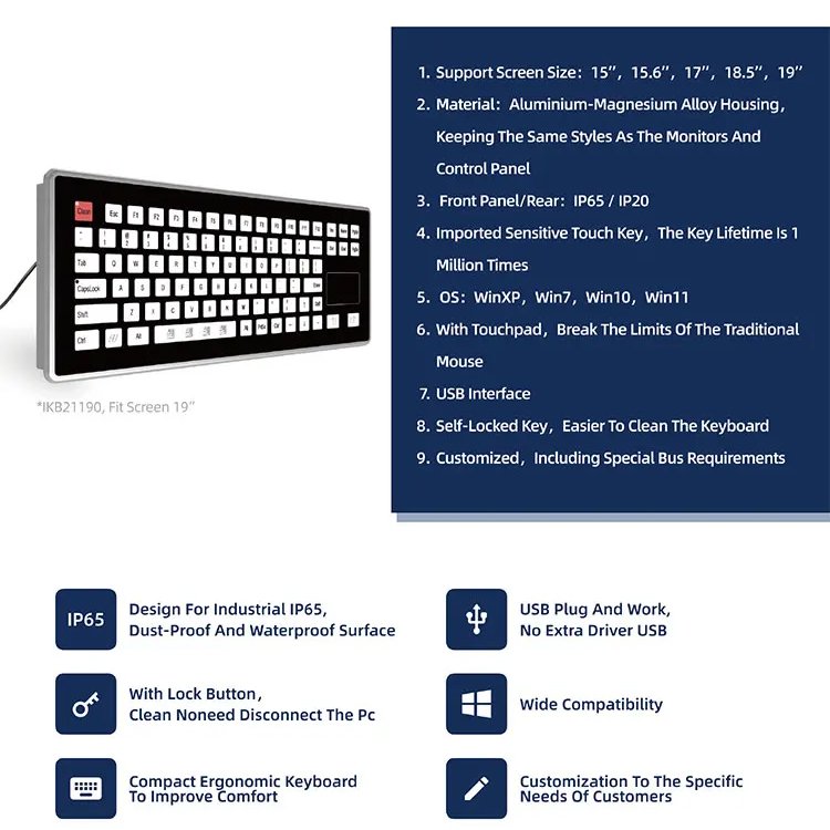 IKB21185 | Customized Size Front IP65 EtherCAT Intelligent Electronic PLC Controller CNC Control Panel Industrial Keyboard