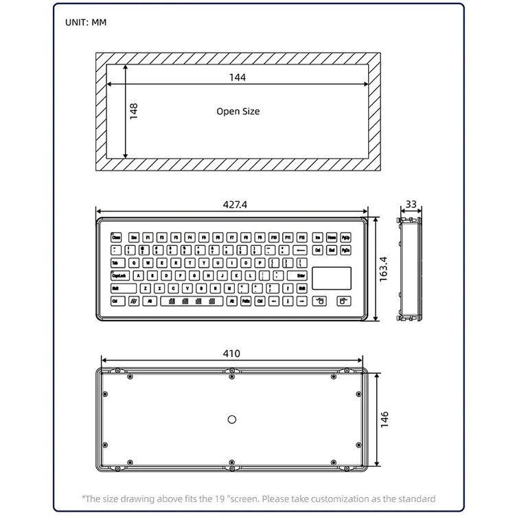 IKB21185 | Customized Size Front IP65 EtherCAT Intelligent Electronic PLC Controller CNC Control Panel Industrial Keyboard