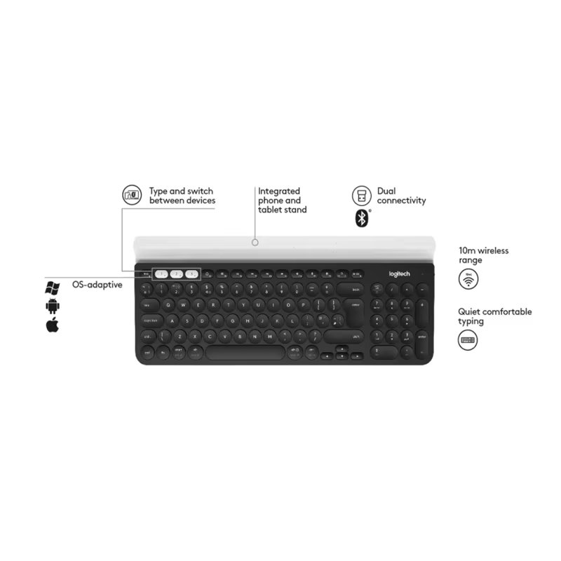 Logitech K780 Wireless Compatible Keyboard Dual-mode Switch Activer Multi Device Keyboard for PC Computer Phone Tablet