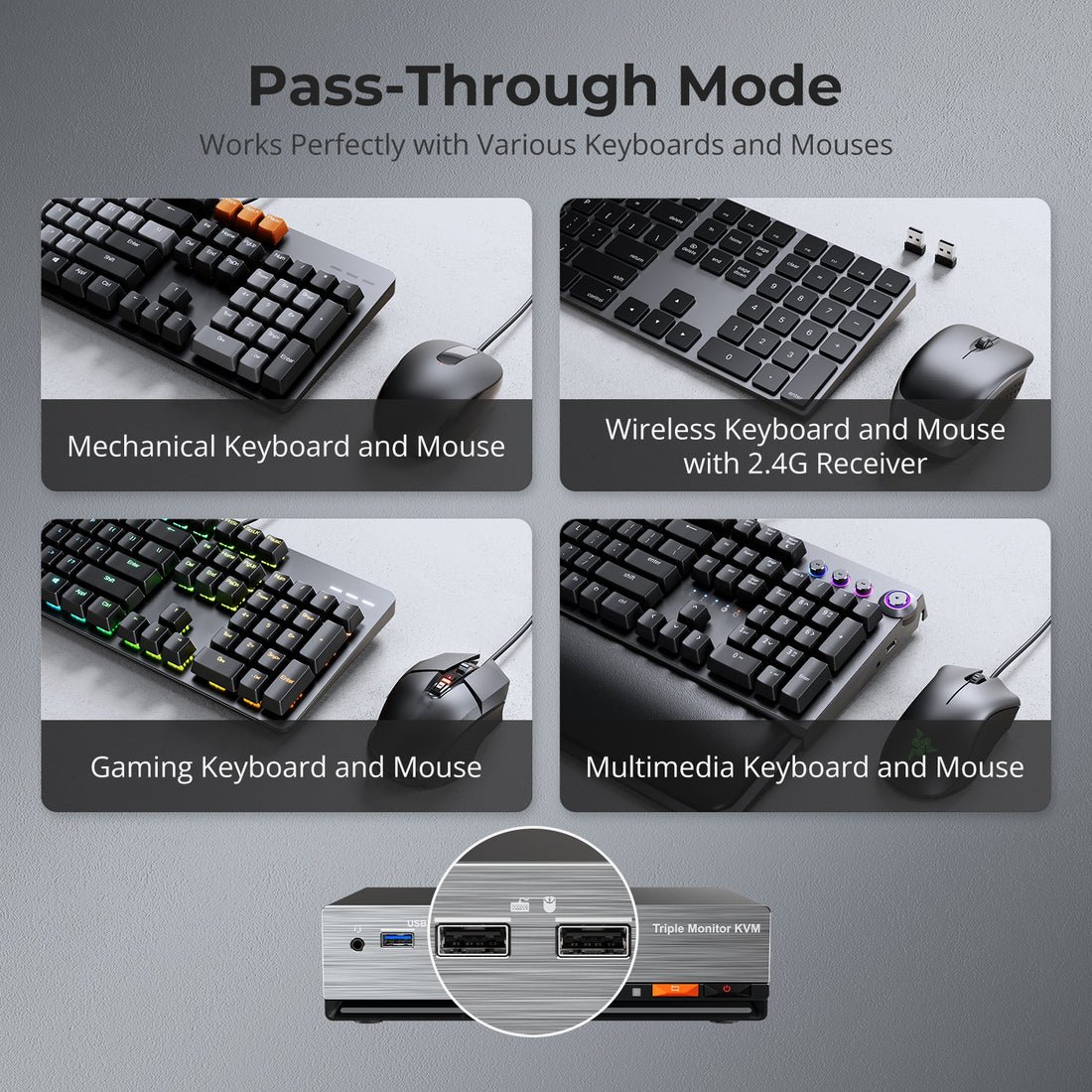 TESmart Triple 4K60Hz HDMI KVM Switch Gaming Dock for 2 PCs & 3 Monitors w/ EDID Support 2 Display Modes 2x3 KVM Switches