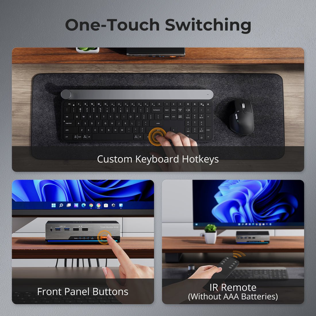 TESmart Triple 4K60Hz HDMI KVM Switch Gaming Dock for 2 PCs & 3 Monitors w/ EDID Support 2 Display Modes 2x3 KVM Switches