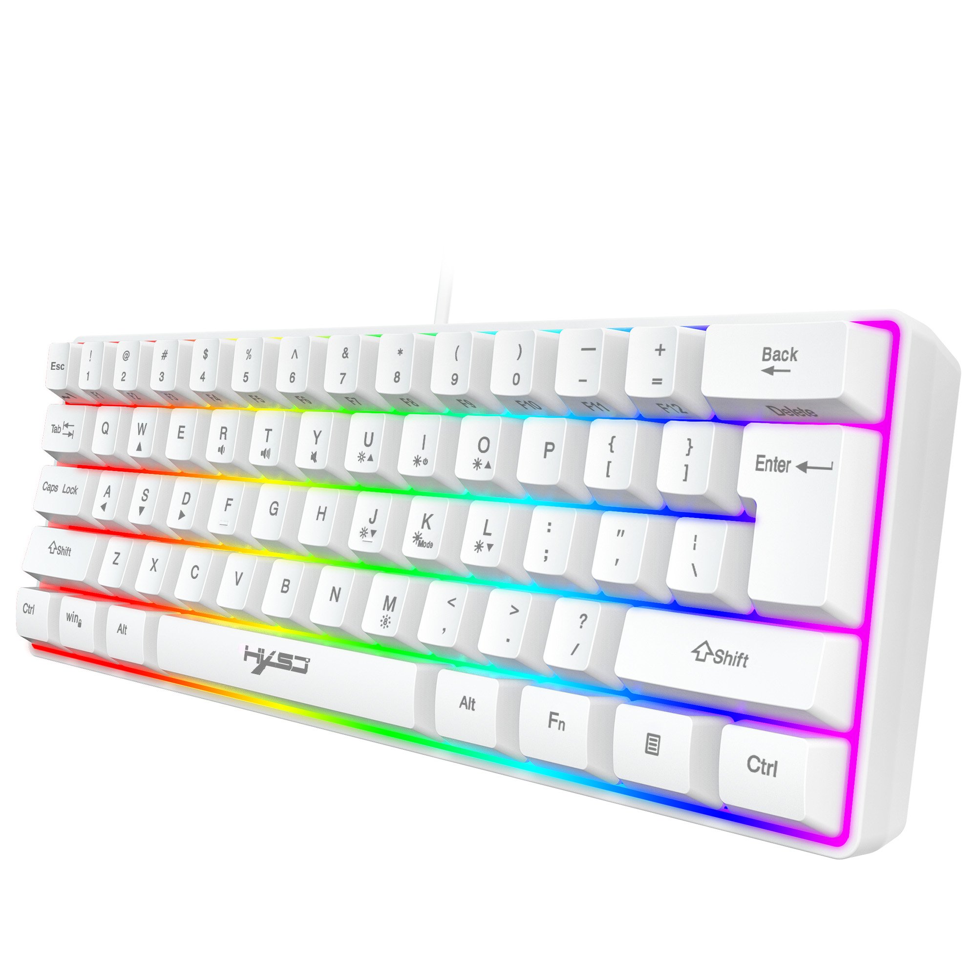 Highly Recommended HXSJ V700 60 percent Mini Mechanical feel compact Ergonomic Durable USB Cable White Gaming Keyboard for pc