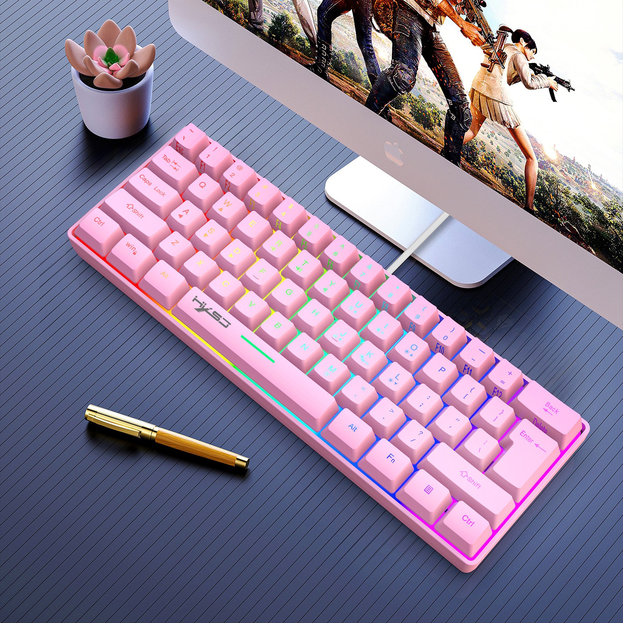 Highly Recommended HXSJ V700 60 percent Mini Mechanical feel compact Ergonomic Durable USB Cable White Gaming Keyboard for pc