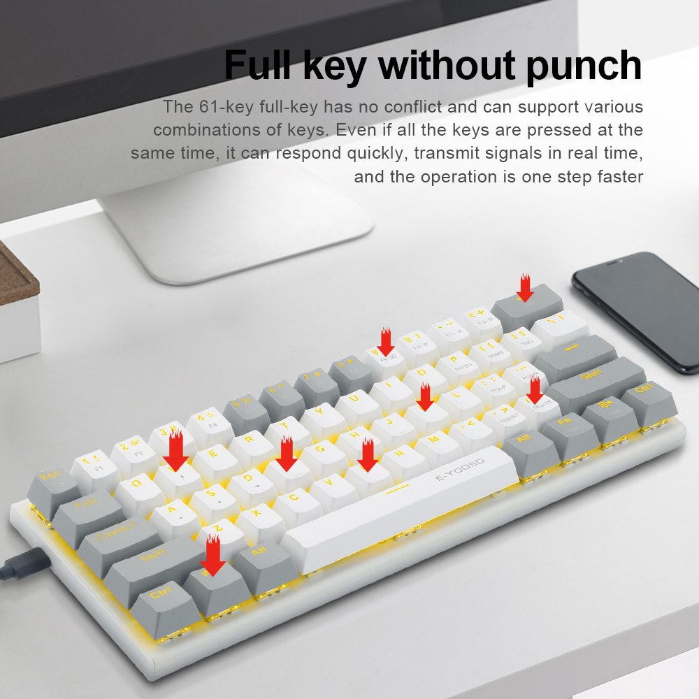 E-YOOSO Z11 Z-11 USB 60% Mini Blue Red Switches 61 Keys Wired Mechanical Gaming Keyboard