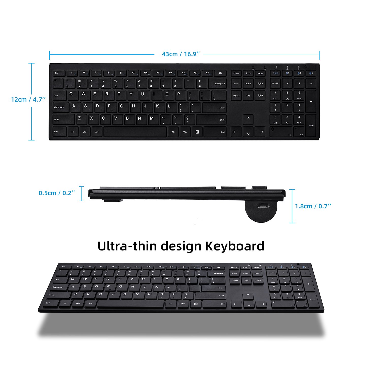 Aluminum charge wireless keyboard full size 2.4g ultr-thin silent scissors Switch in factory directly sale price
