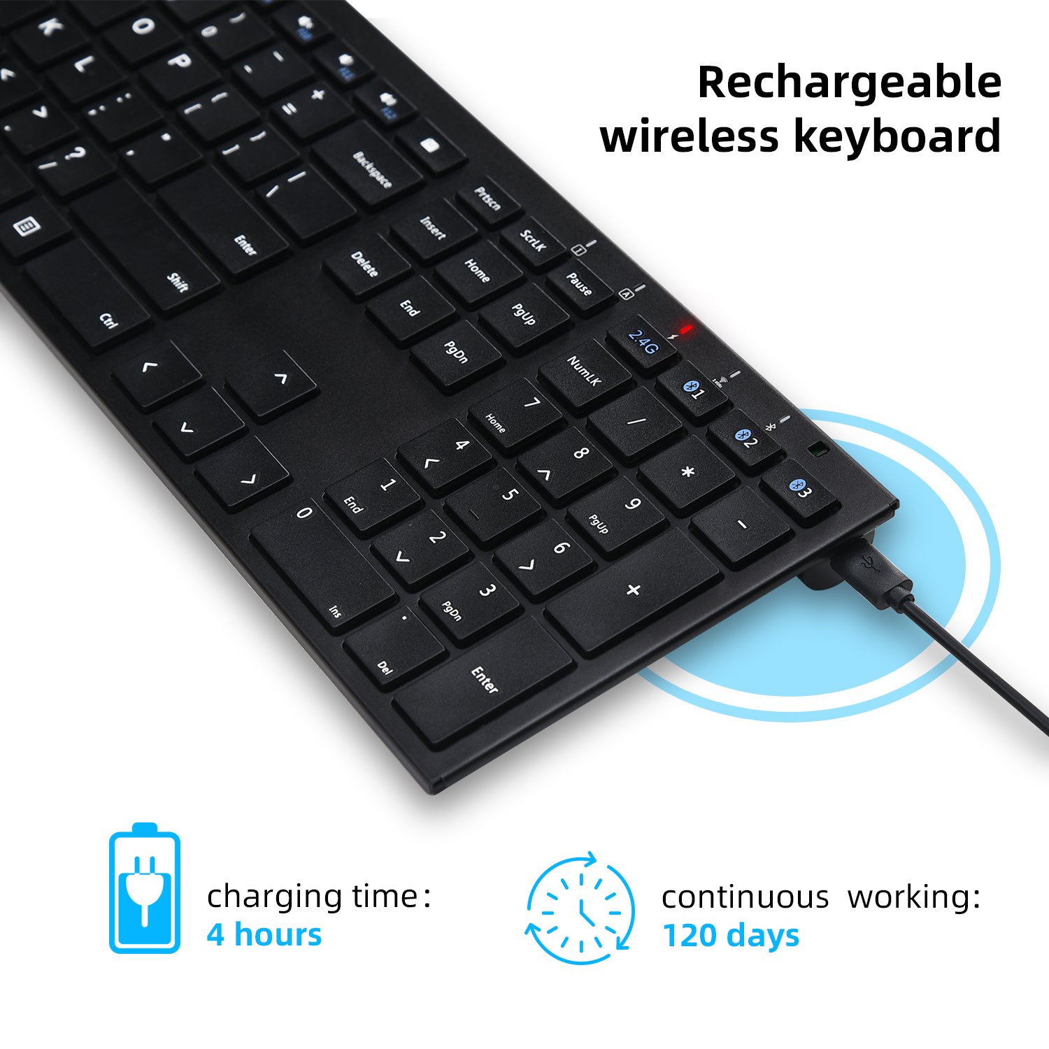 Aluminum charge wireless keyboard full size 2.4g ultr-thin silent scissors Switch in factory directly sale price