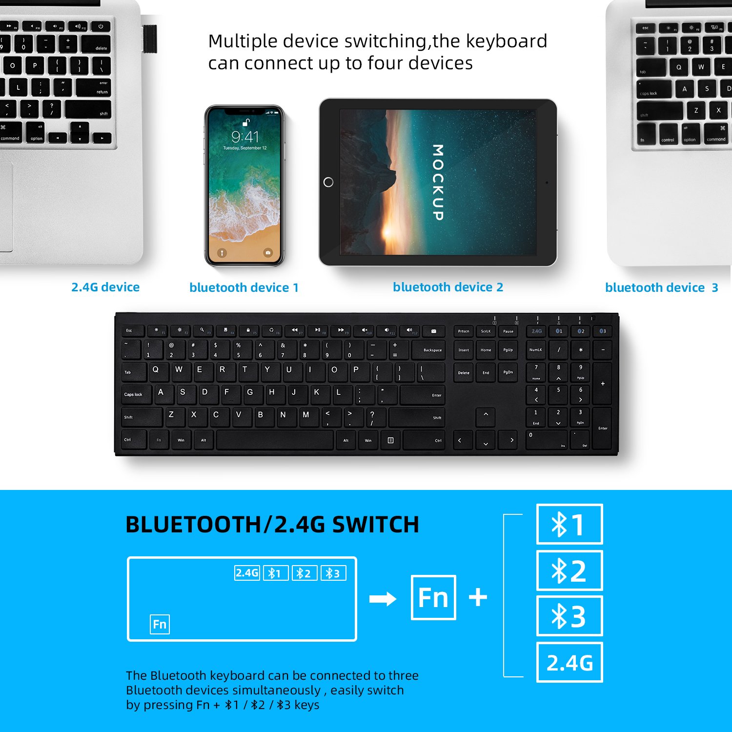 Aluminum charge wireless keyboard full size 2.4g ultr-thin silent scissors Switch in factory directly sale price