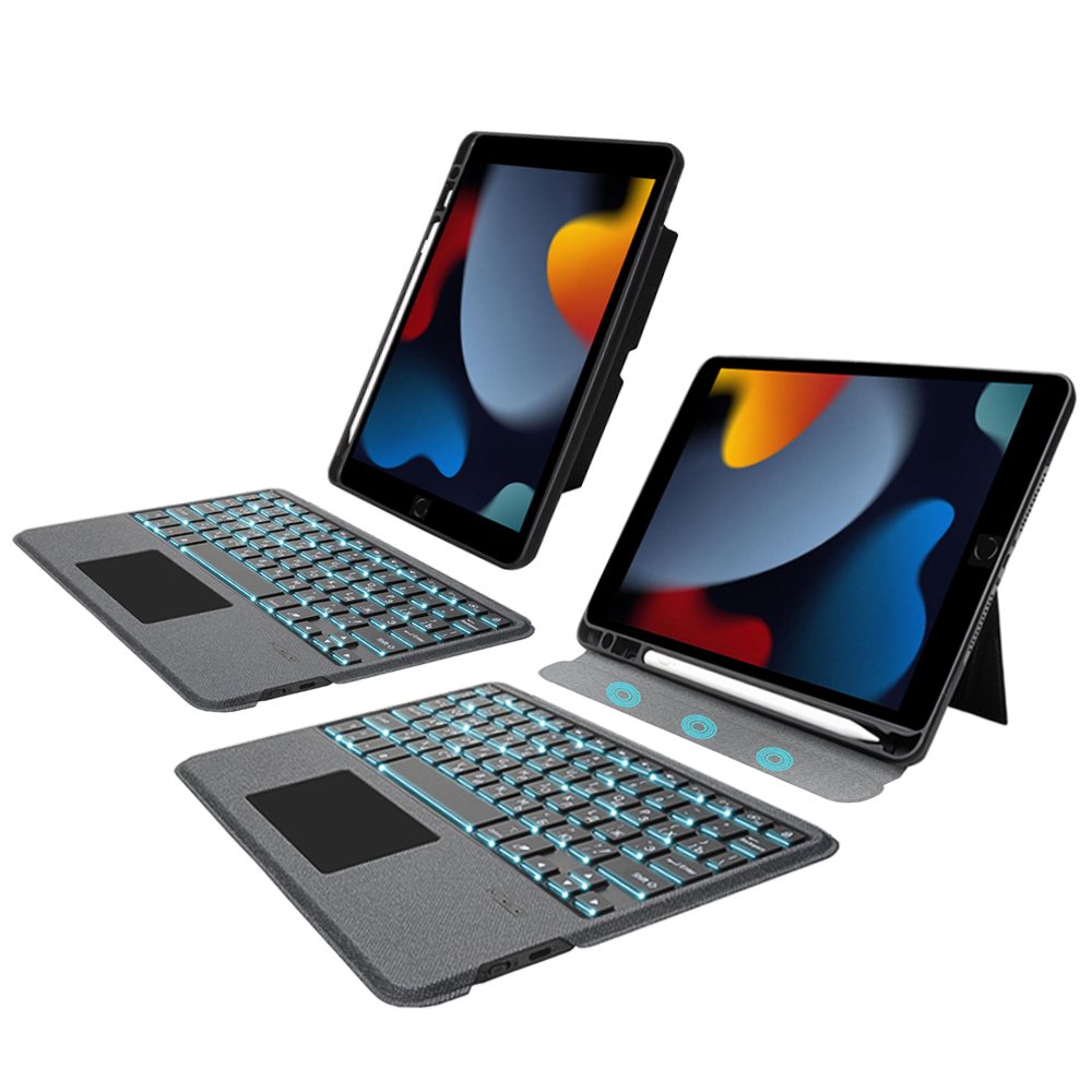 For Ipad 10.2'' Detachable Magnetic Integrated wireless Keyboard case with backlit and pen slot