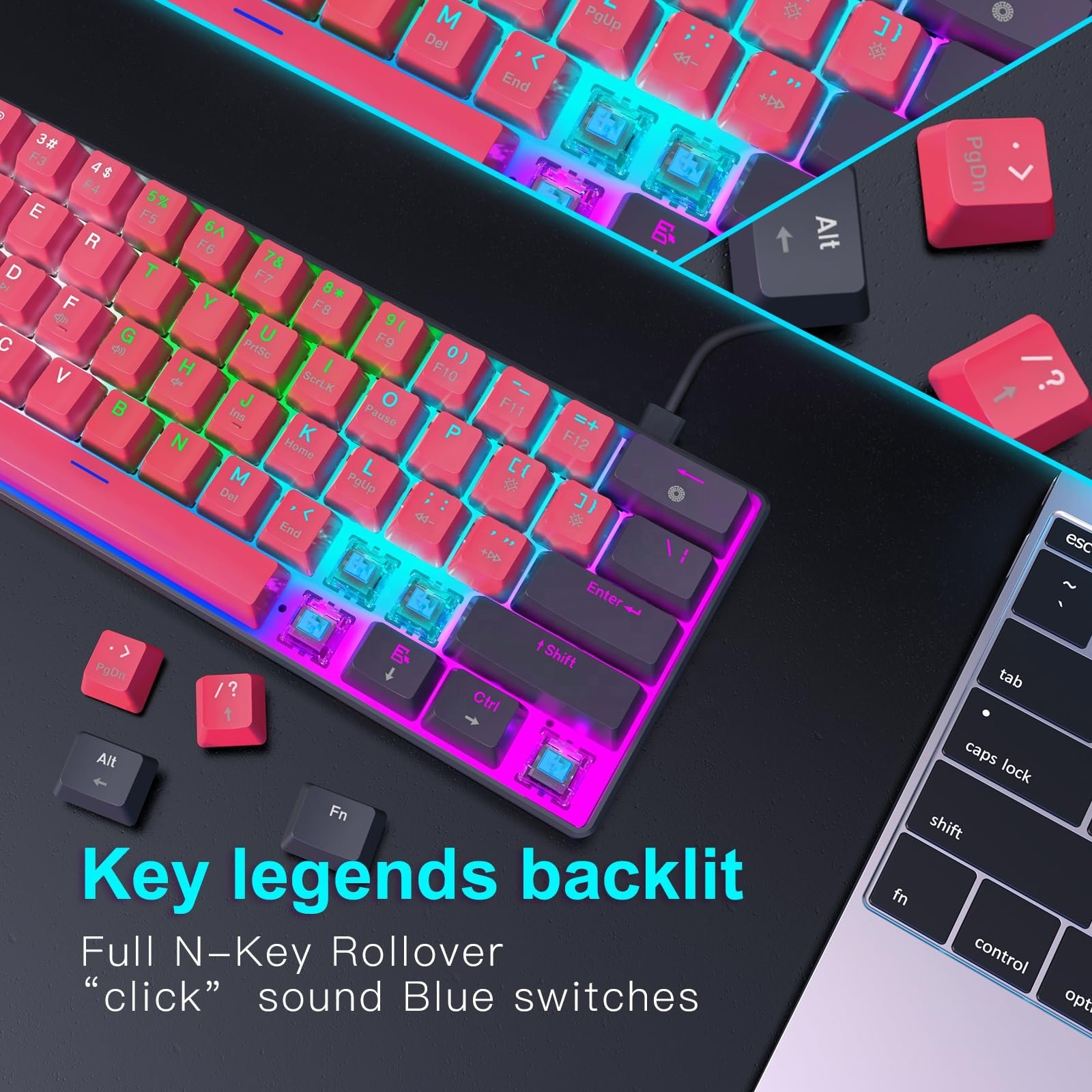 Classic 60% Compact Design Wired Mechanical Keyboard Various Dazzling Lights 61 Keys Blue Switch USB-C Computer Gaming Keyboard