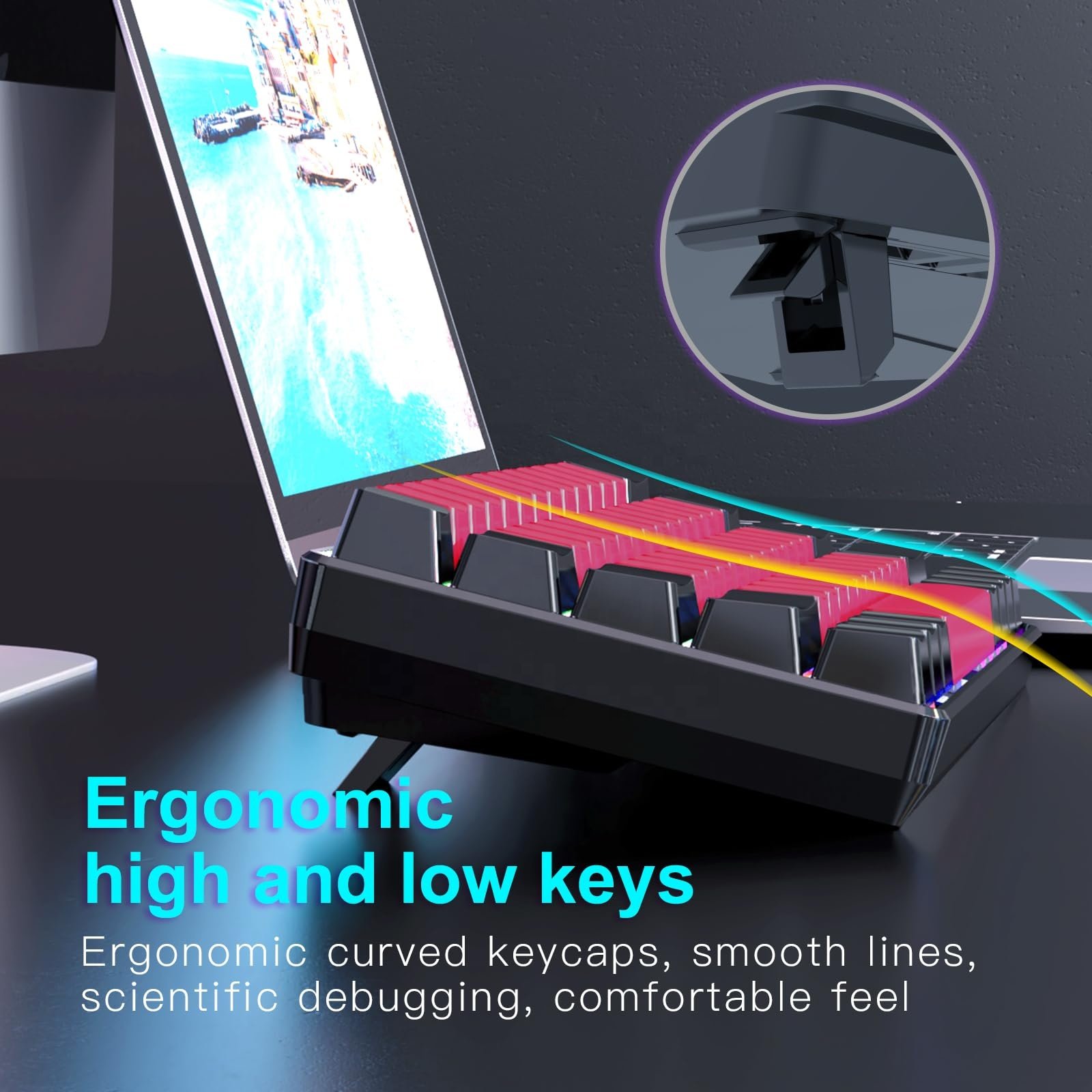 Classic 60% Compact Design Wired Mechanical Keyboard Various Dazzling Lights 61 Keys Blue Switch USB-C Computer Gaming Keyboard