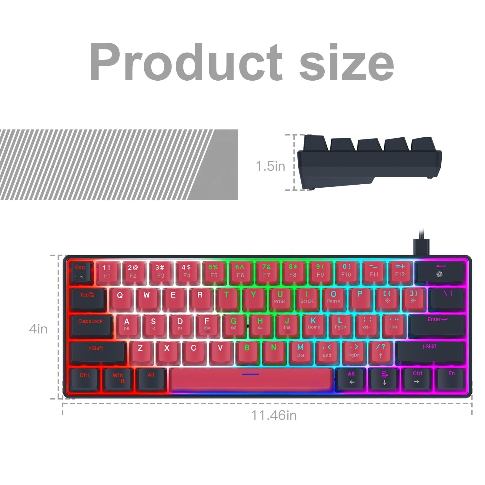 Classic 60% Compact Design Wired Mechanical Keyboard Various Dazzling Lights 61 Keys Blue Switch USB-C Computer Gaming Keyboard