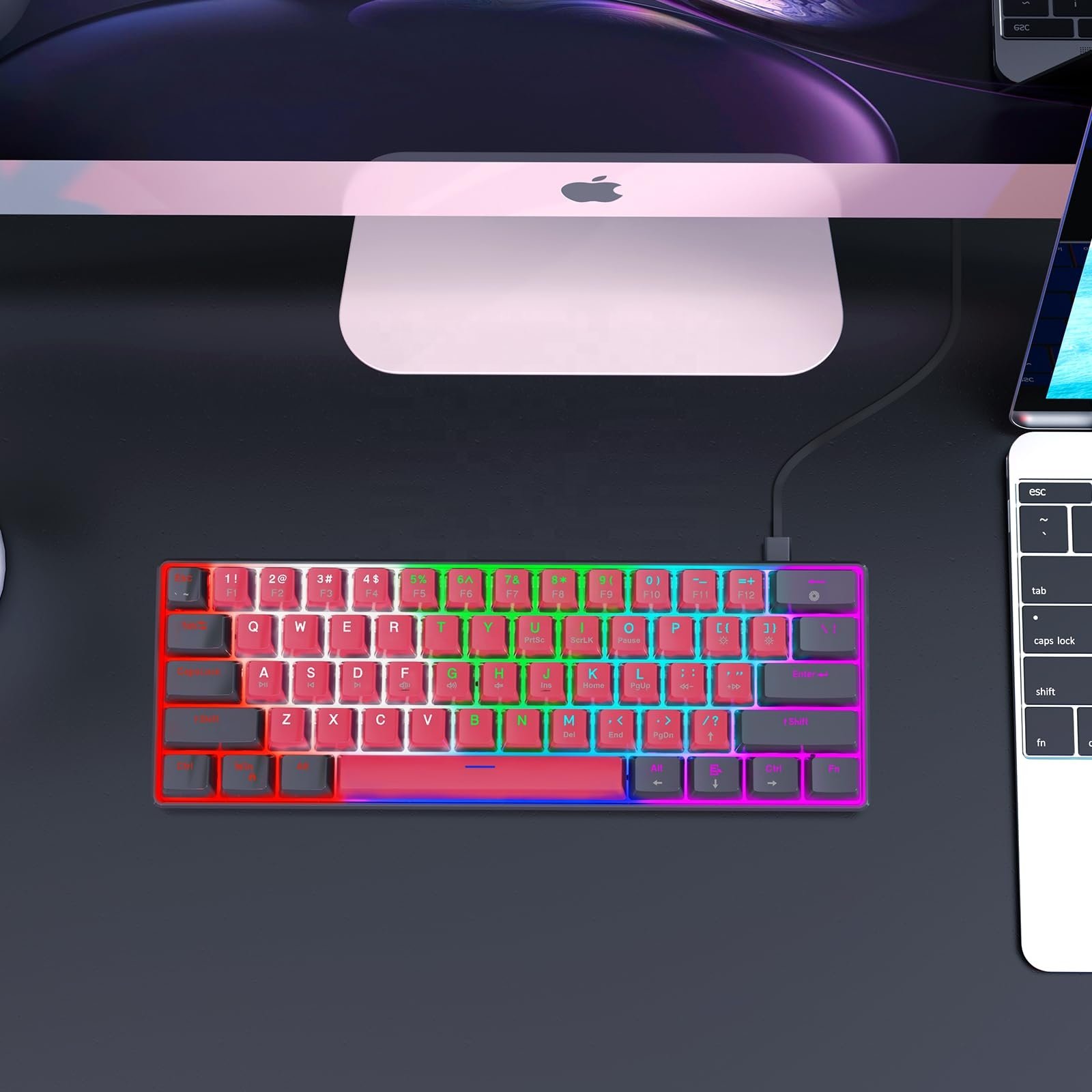 Classic 60% Compact Design Wired Mechanical Keyboard Various Dazzling Lights 61 Keys Blue Switch USB-C Computer Gaming Keyboard