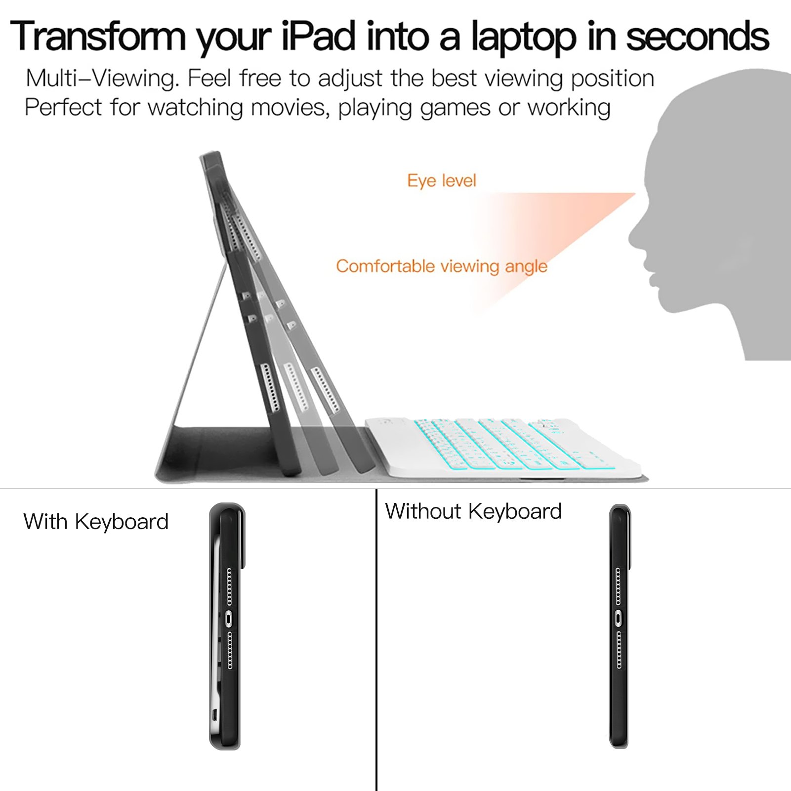 Wireless BT Magnetic Detachable Keyboard Cover Case For IPad 9th 8th 7th Generation Case 10.2 Inches Wit Pencil Holder