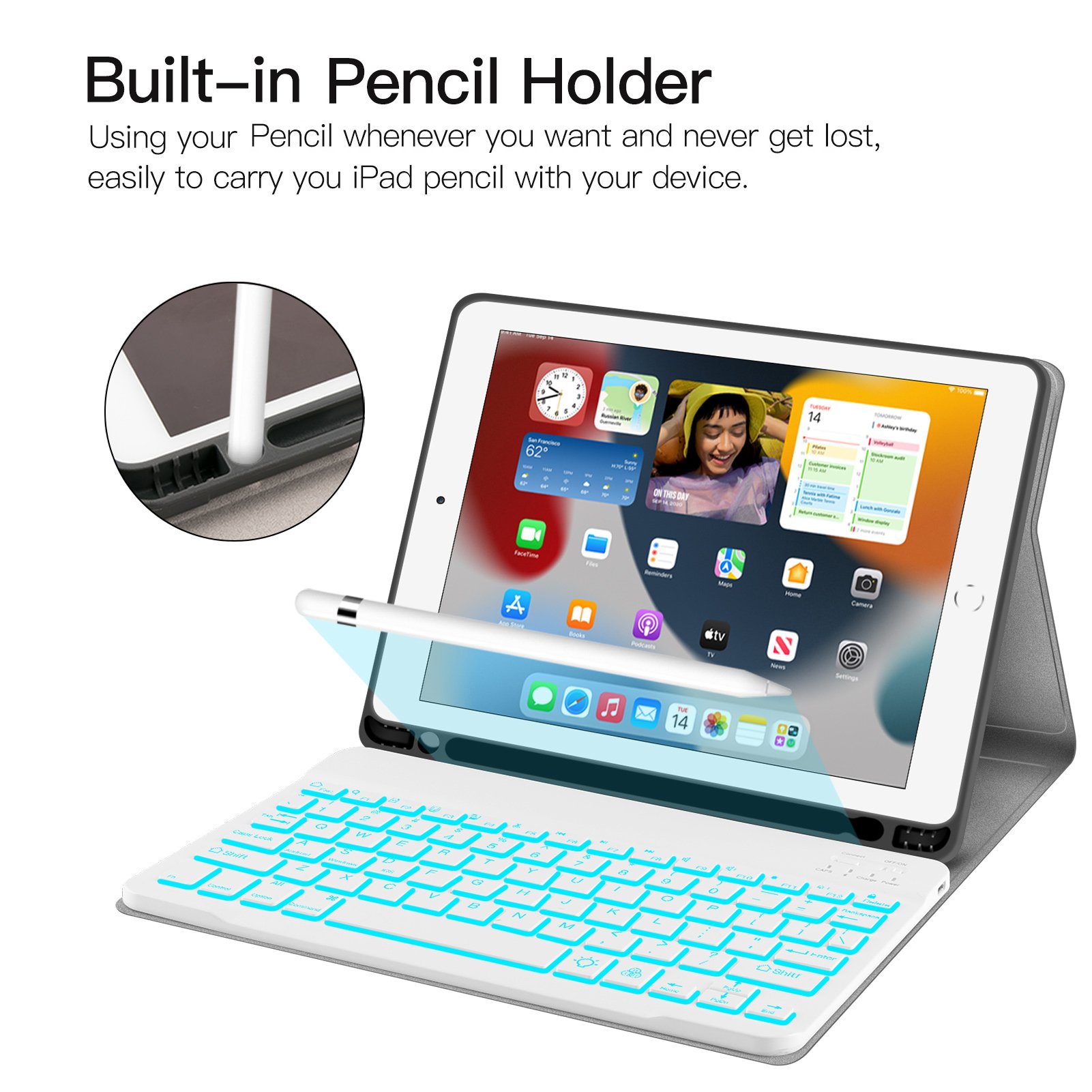 Wireless BT Magnetic Detachable Keyboard Cover Case For IPad 9th 8th 7th Generation Case 10.2 Inches Wit Pencil Holder