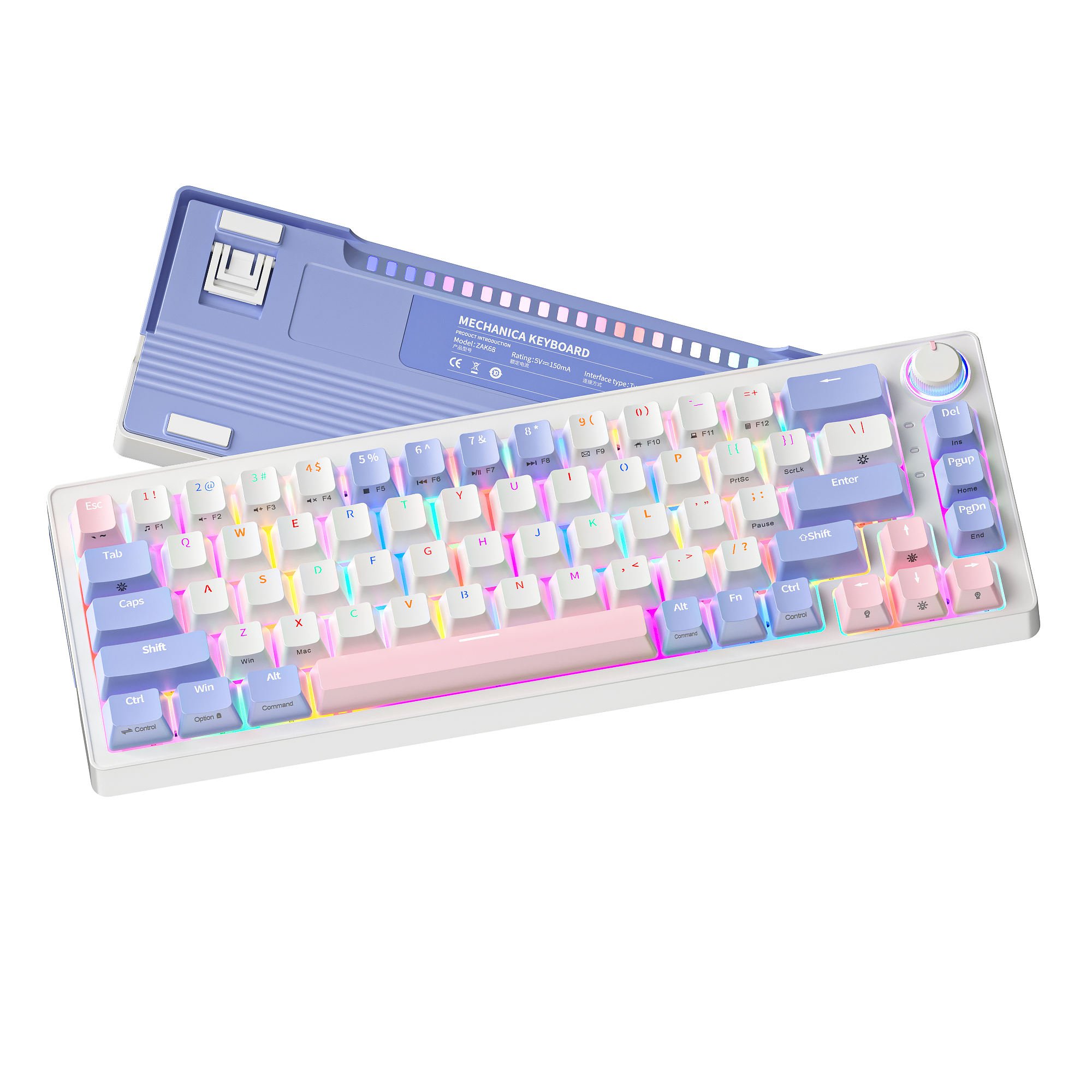 ZA68 Keyboard 60% Teclado 68 Key Ergonomic Keyboard With Knob Hot Swap Anti-Ghosting Custom Mini Rgb Backlit Mechanical Keyboard