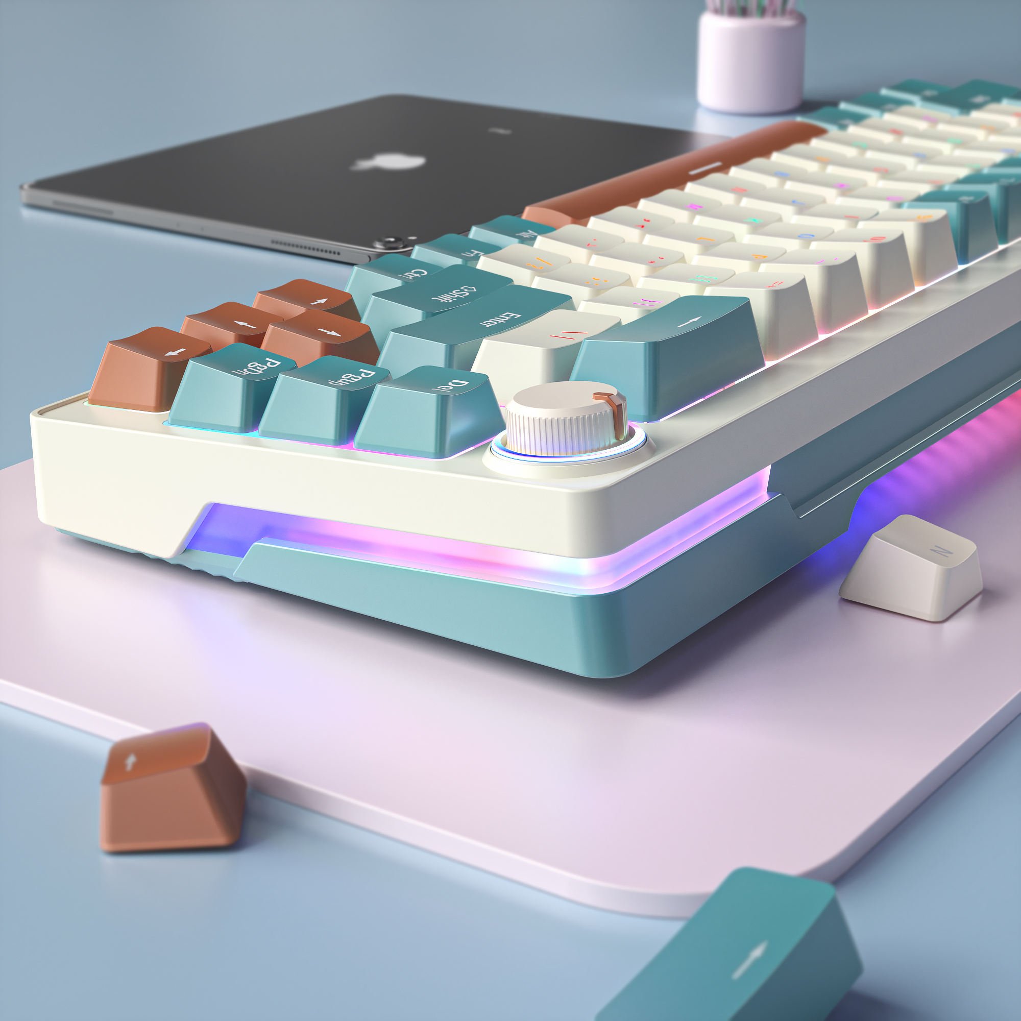 ZA68 Keyboard 60% Teclado 68 Key Ergonomic Keyboard With Knob Hot Swap Anti-Ghosting Custom Mini Rgb Backlit Mechanical Keyboard