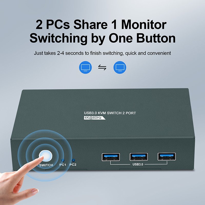 4K HDMI KVM switch 2 in 1 out 4K 60Hz HDMI USB KVM Switcher 2 Monitor Mouse Keyboard DP port switch