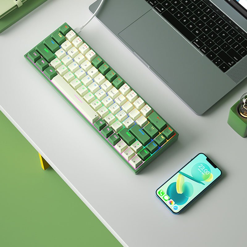 Wireless 68 Keys Game Mini RGB Backlit Keyboard mechanical hand feeling Business Office portable small computer keyboard
