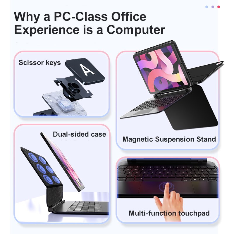 3in1 Touch for power magic keyboard case with smart trackpad Backlight Keyboard Covers tablet pc turns into a laptop in seconds