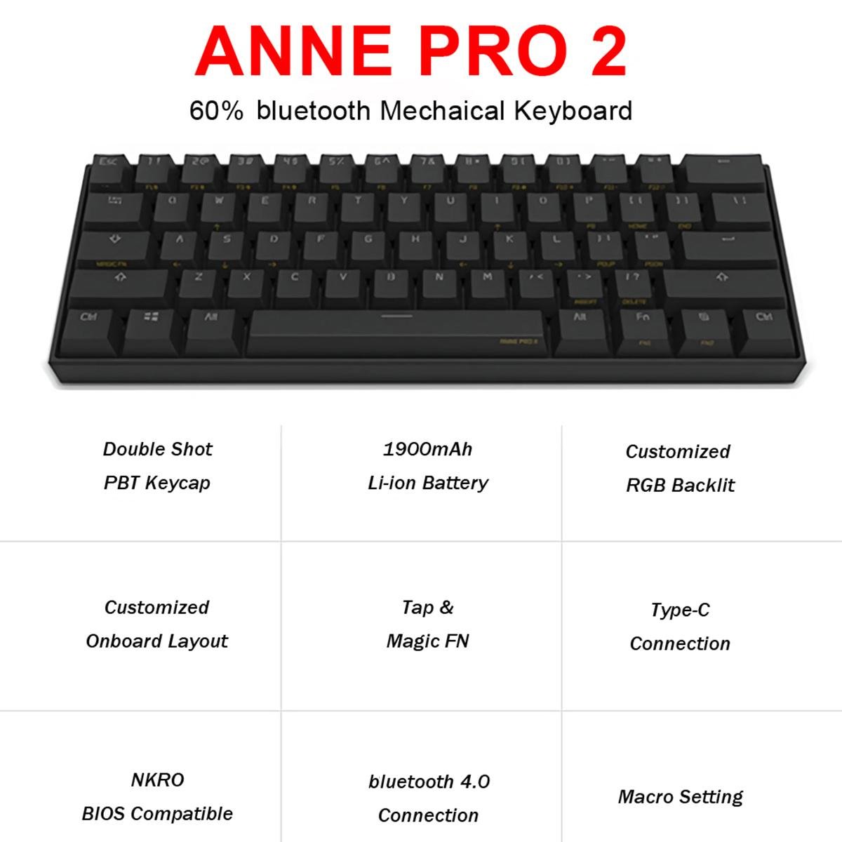 with Cherry Switch Gateron Switch 60% keyboard Anne Pro 2 RGB 61 Keys Mechanical Gaming Keyboard