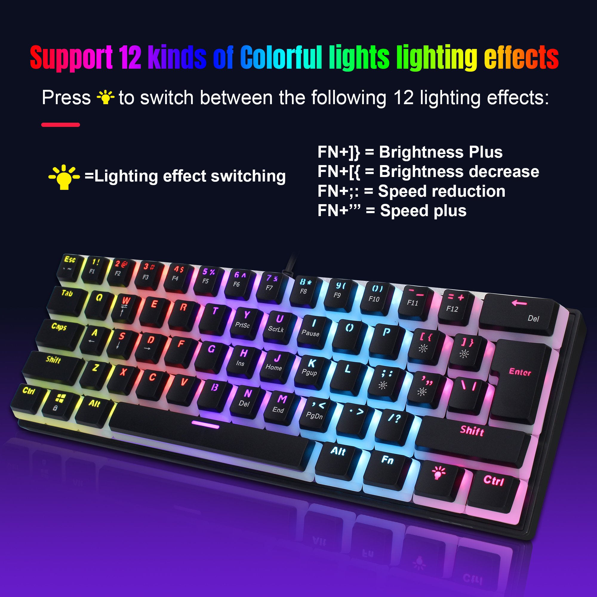New Arrival HXSJ L700 61-Key Wired Gaming Keyboard RGB Backlit with Pudding Keycaps USB Interface for Laptop Console Games