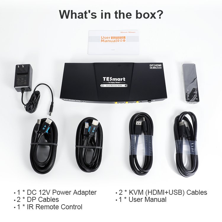 TESmart 2x2 HDMI+DP Dual Monitor KVM Switch Support 2 Display Modes 4K60HZ EDID Emulators 2 Port Video Switcher
