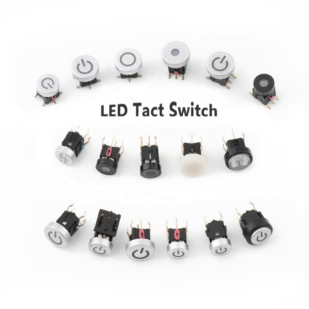 180degree SMD SMT 6*7.2/6*9/7*7/8*8/12*12 Mm Circular LED Tact Switch 6x7/6x9/7x7/8x8/12x12 Mm Illuminated Tactile Switch