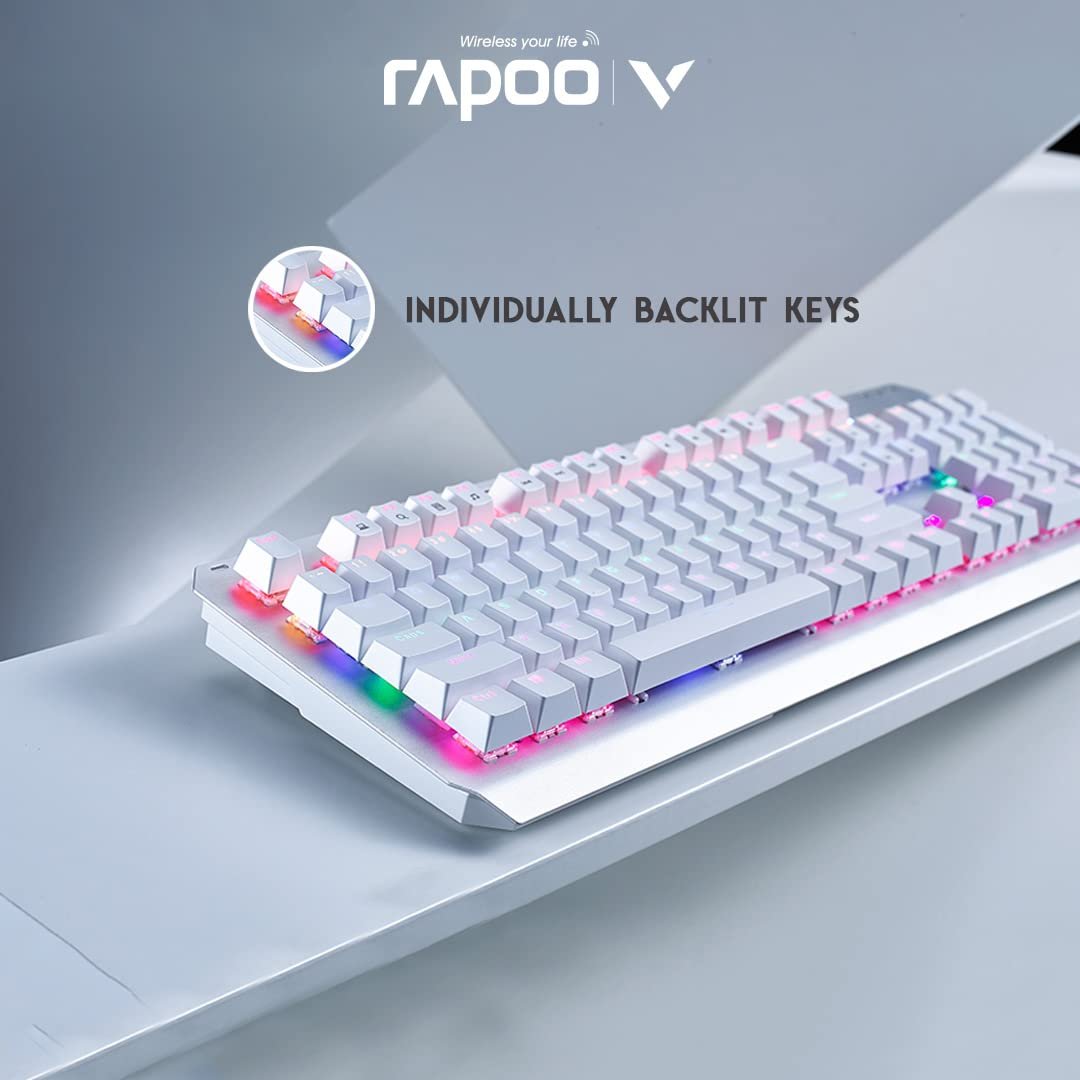 Rapoo Gk500 Metal White Blue Switch 104Key Rgb Wired Gaming Flexible Backlit Custom Mechanical Keyboard