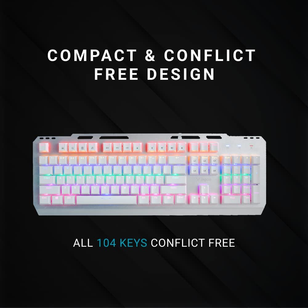 Rapoo Gk500 Metal White Blue Switch 104Key Rgb Wired Gaming Flexible Backlit Custom Mechanical Keyboard