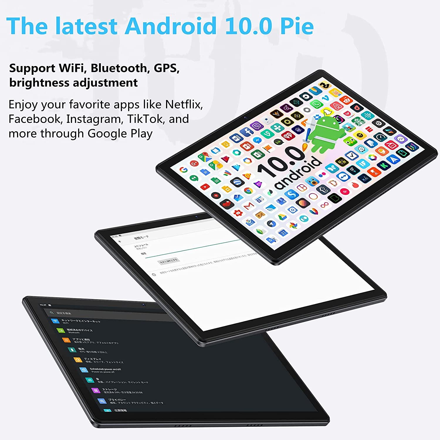 Android Tablet 10 Inch, 4GB RAM 64GB Storage, Octa-Core Processor, with Keyboard and cover, Dual Camera,Wi-Fi, GPS, Mouse