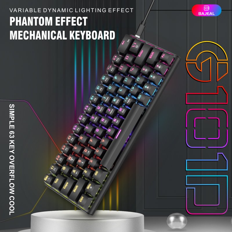 Bajeal Top sell G101D blue switch 63 keys 60% RGB wired 60 Percent gaming mechanical keyboard