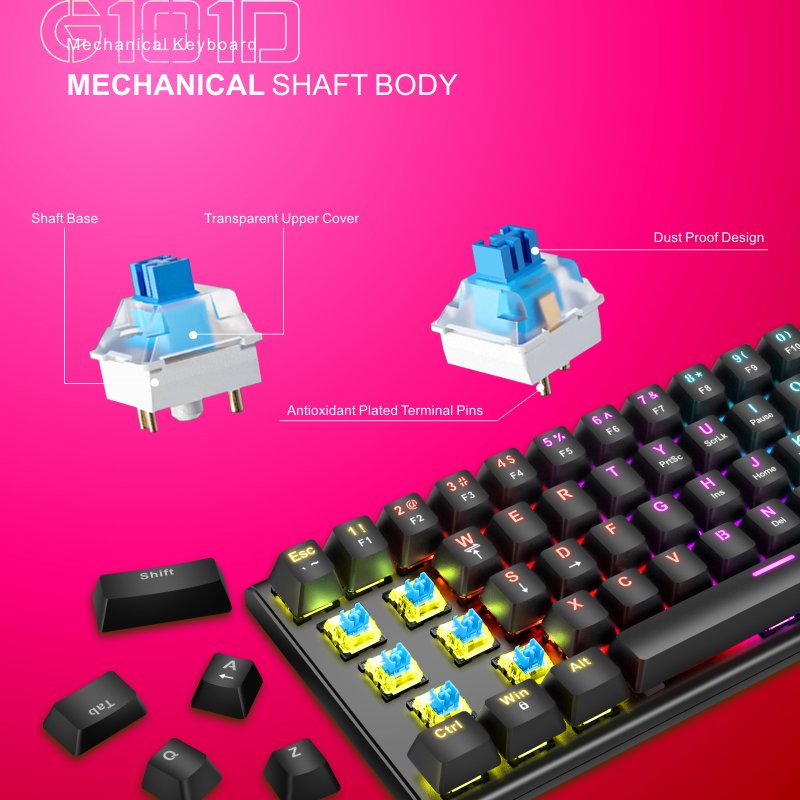Bajeal Top sell G101D blue switch 63 keys 60% RGB wired 60 Percent gaming mechanical keyboard