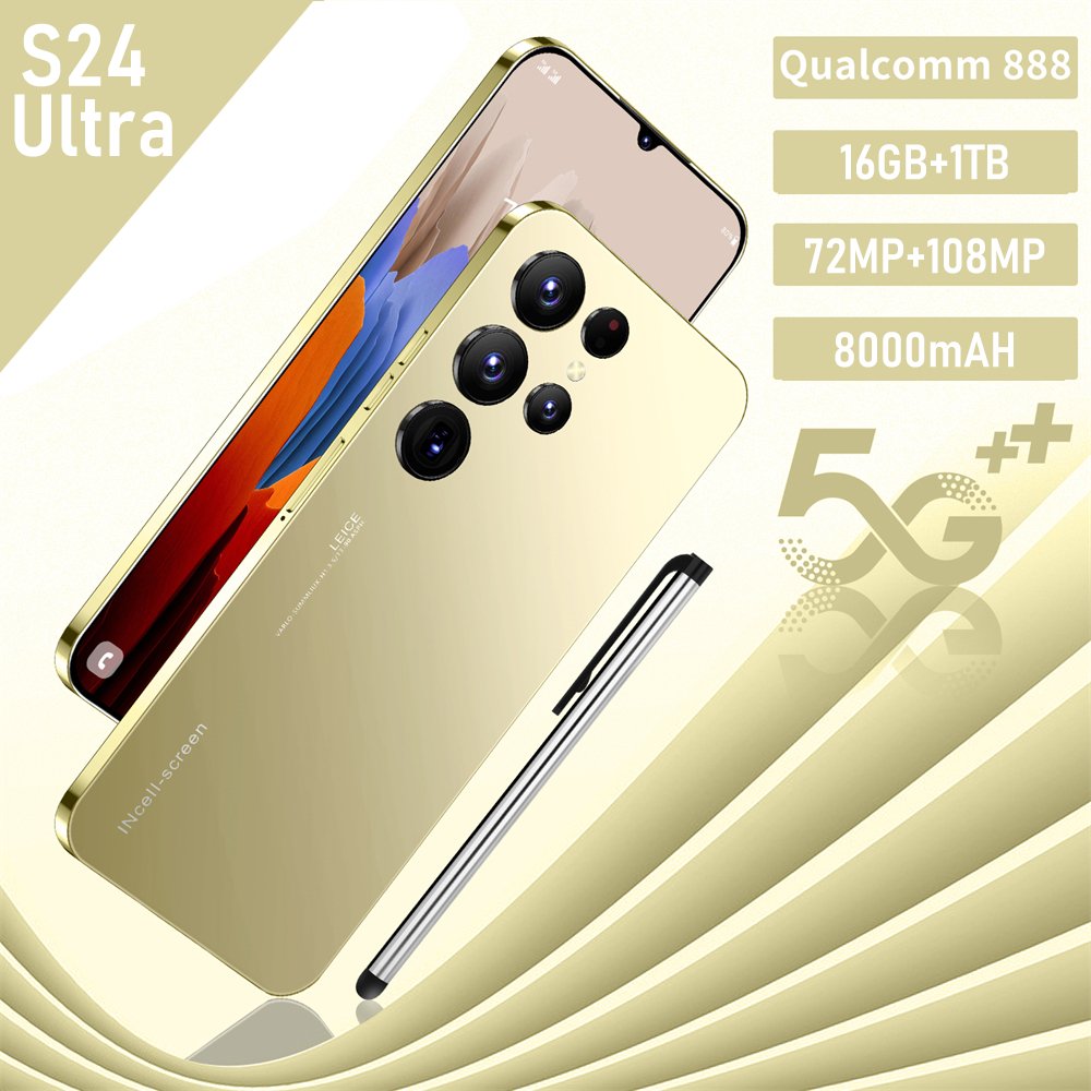 Best Selling Original Brand New S24Phone 6.8 Inch 4G 5G Smartphone with Stylus Pen 4 Cameras Facial Recognition Unlock Phone