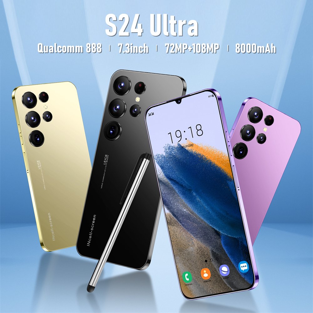 Best Selling Original Brand New S24Phone 6.8 Inch 4G 5G Smartphone with Stylus Pen 4 Cameras Facial Recognition Unlock Phone