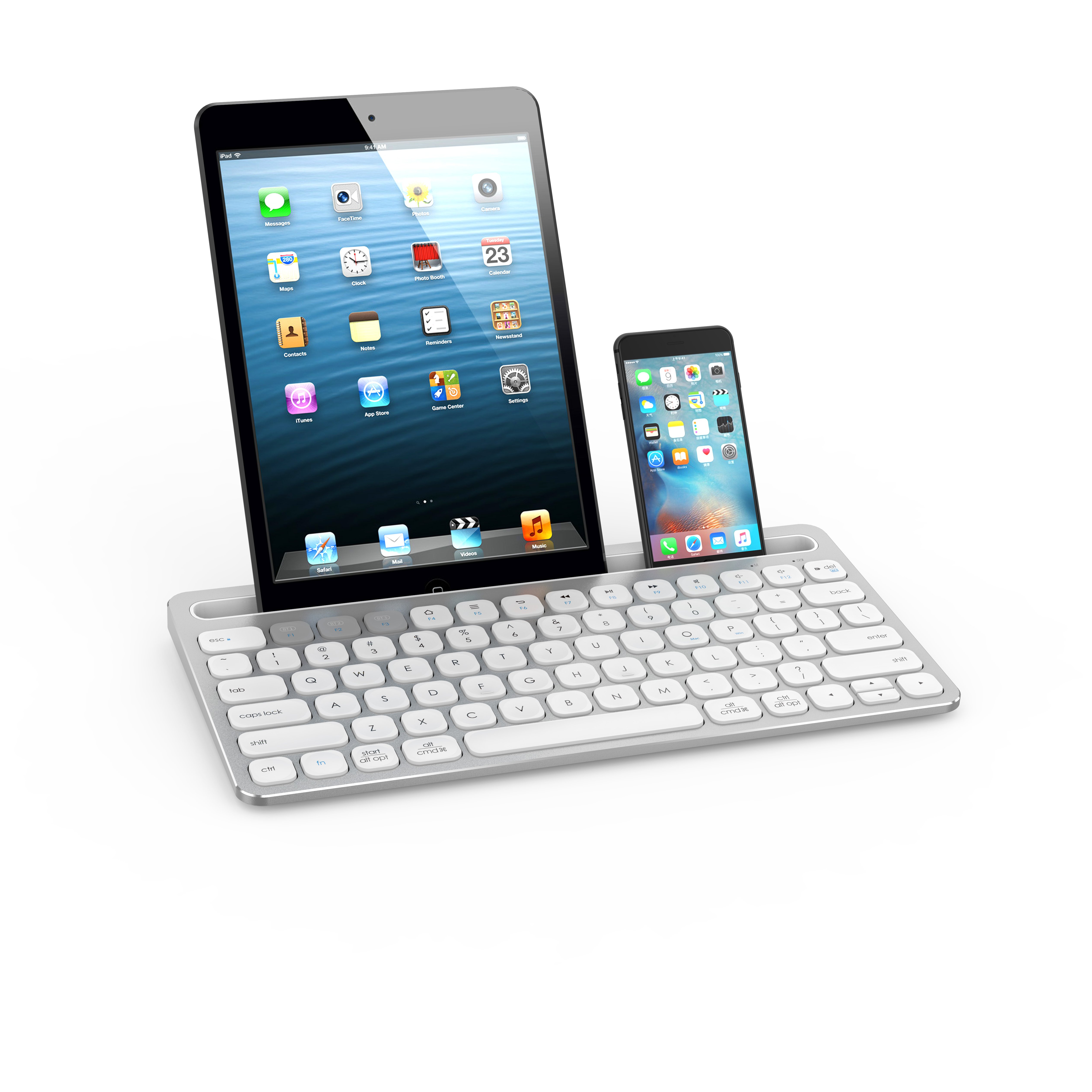 iK8500 Aluminum FD Rechargeable Wireless BT Keyboard Switch to 3 Devices for Cellphone Tablet PC