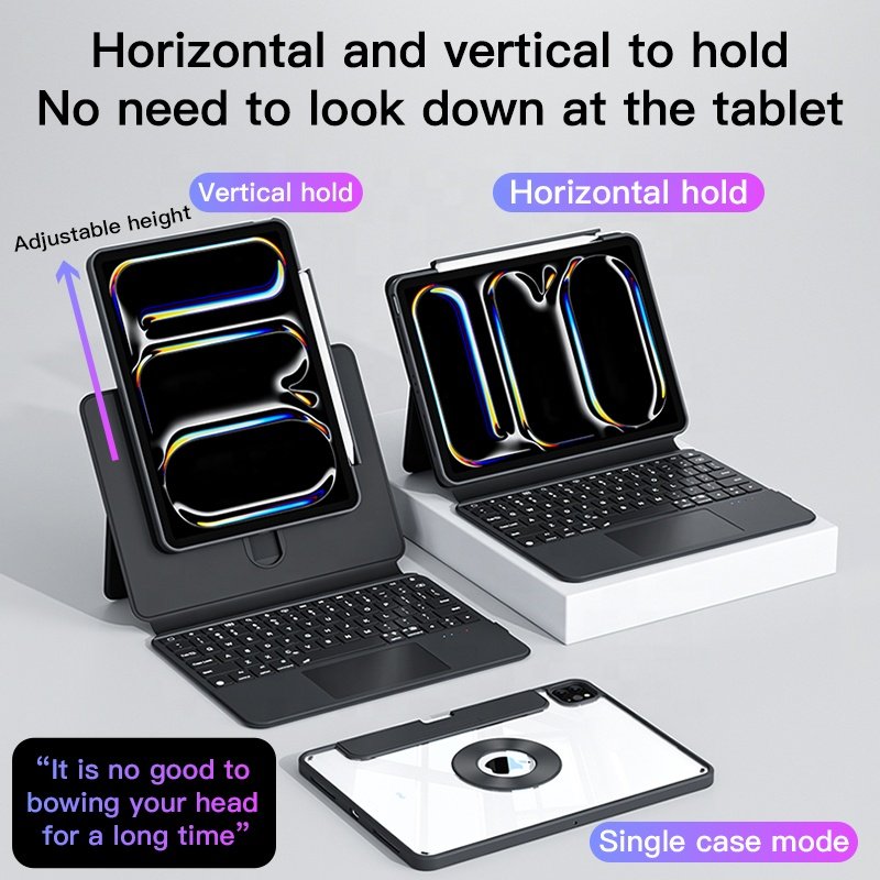 iFacemall Magic Keyboard Case For iPad Smart Wireless BT Tablet Case Cover Folio With LED Backlit Touchpad Arabic Keyboard