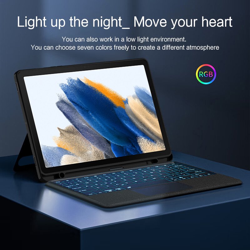 Keyboard Cover For Galaxy Tab A8 10.5 inch SM-X200 SM-X205 Tablet Magnetic BT Touchpad Colorful Backlight Magic Keyboard Cover