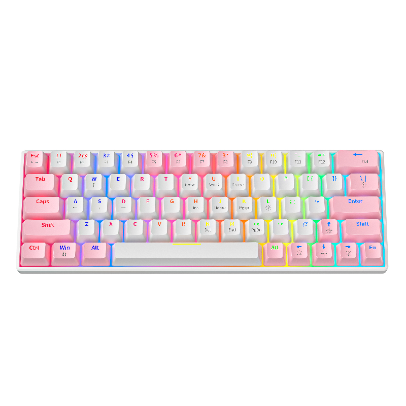 63 64 Keys Custom Keycap Blue Red Switch Rgb Backlit Full-key Anti-ghosting Usb Wired Gaming Mechanical Keyboard