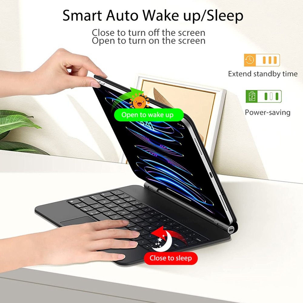 2024 New Wireless BT Magic Keyboard Magnetic Case LED Backlight Touchpad Trackpad Keyboard for iPad 10.9/11/12.9 inch