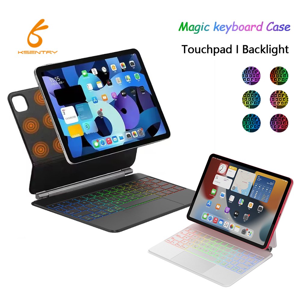 2024 New Wireless BT Magic Keyboard Magnetic Case LED Backlight Touchpad Trackpad Keyboard for iPad 10.9/11/12.9 inch