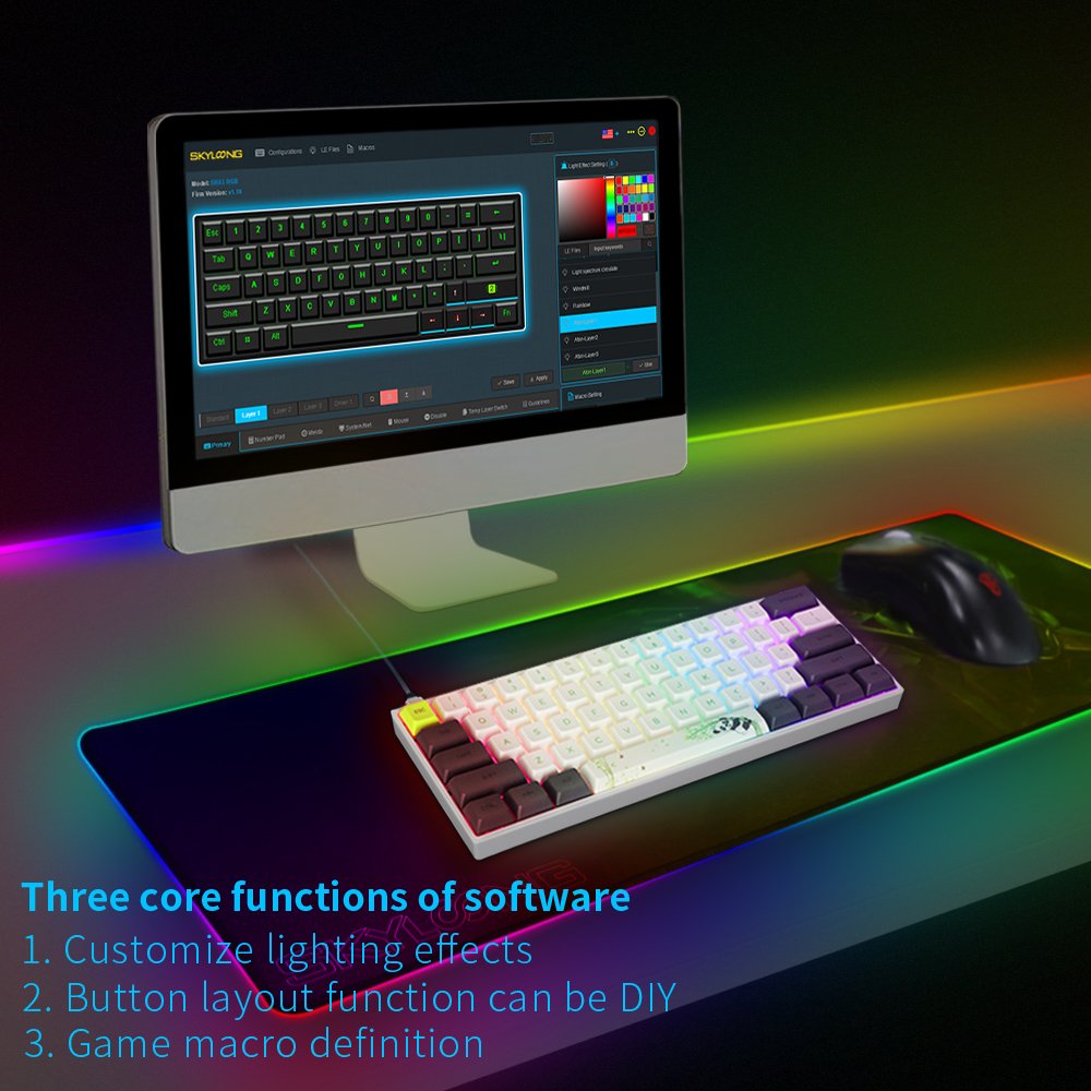 Skyloong hotsale panda SK61 GK61 PBT dye-sub keycaps RGB Gateron switch 60% gaming mechanical keyboard