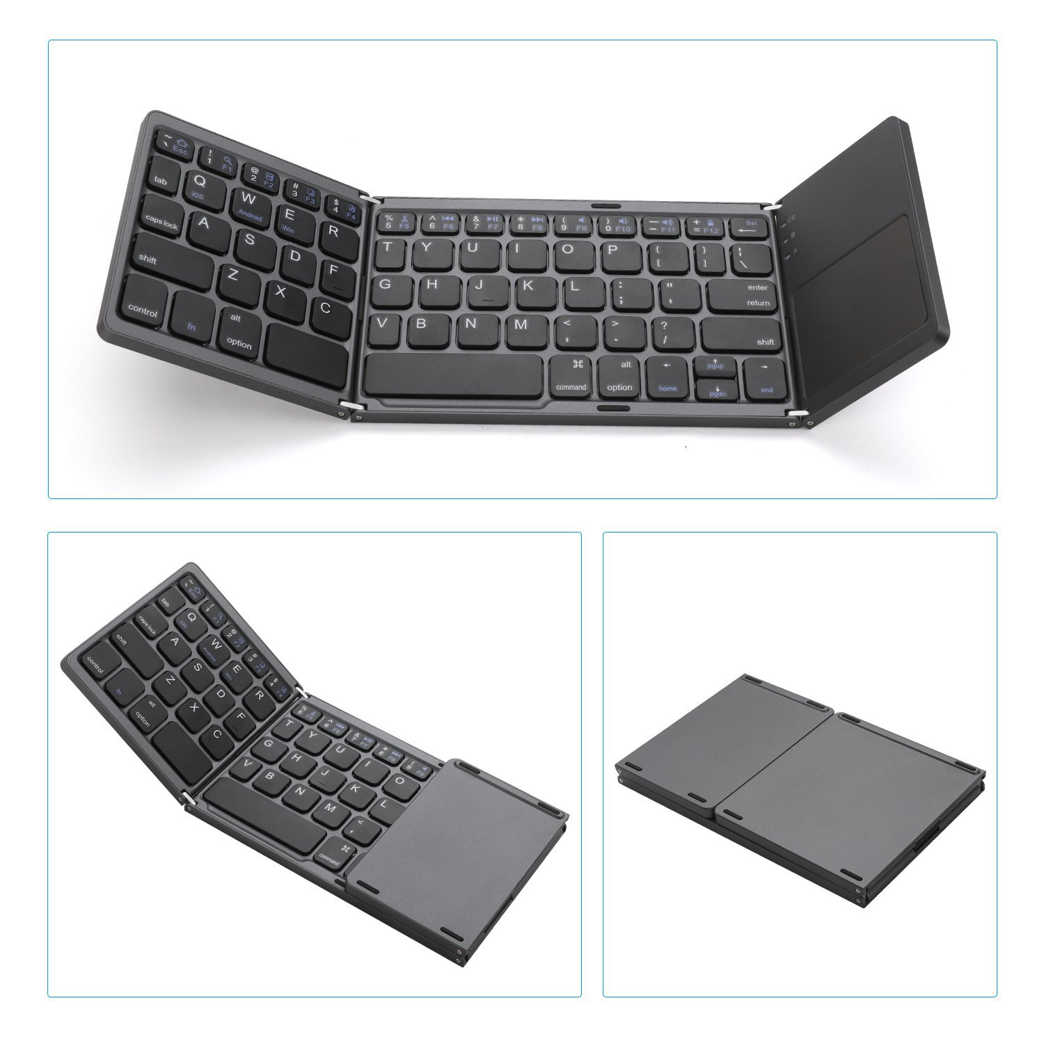 Keywin Manufactured 3-fold Rechargeable 78-key BT keyboard Mini 3-Fold Portable Keyboard with Mouse Touch Pad for PC pad phone