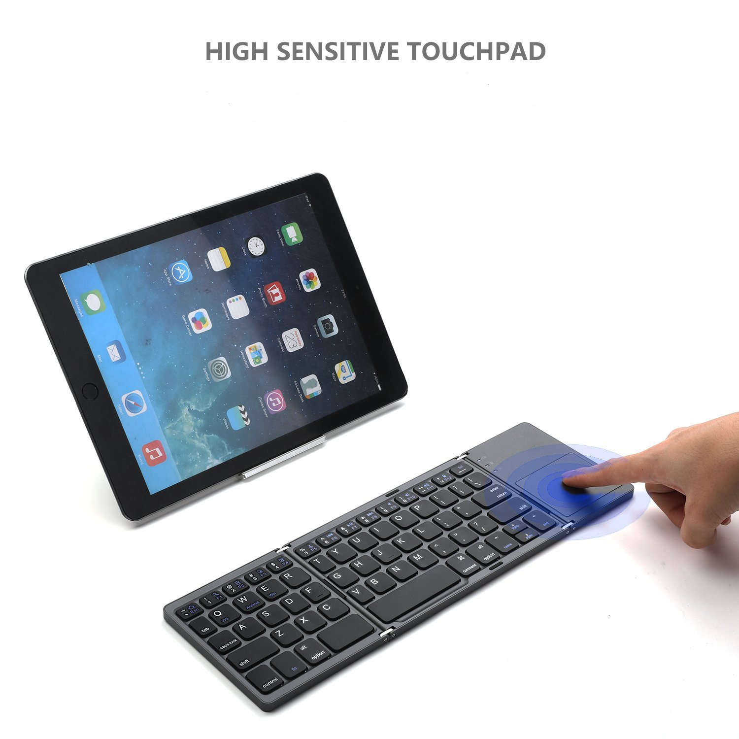 Keywin Manufactured 3-fold Rechargeable 78-key BT keyboard Mini 3-Fold Portable Keyboard with Mouse Touch Pad for PC pad phone