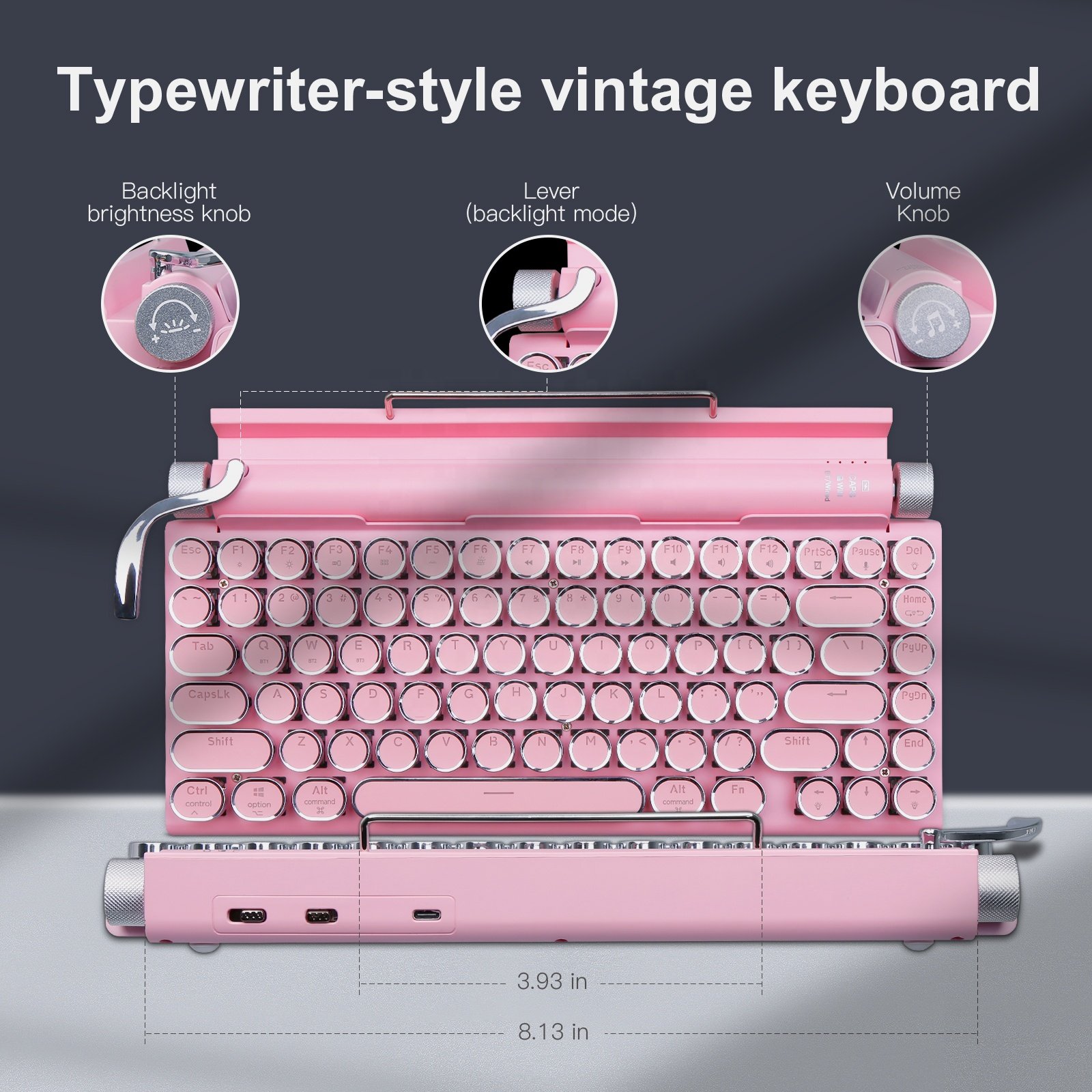 Factory Outlet Retro Mechanical Style 83Keys Blue Switch 3 Devices RGB Colorful Backlit Wireless Typewriter Keyboard for Tablets