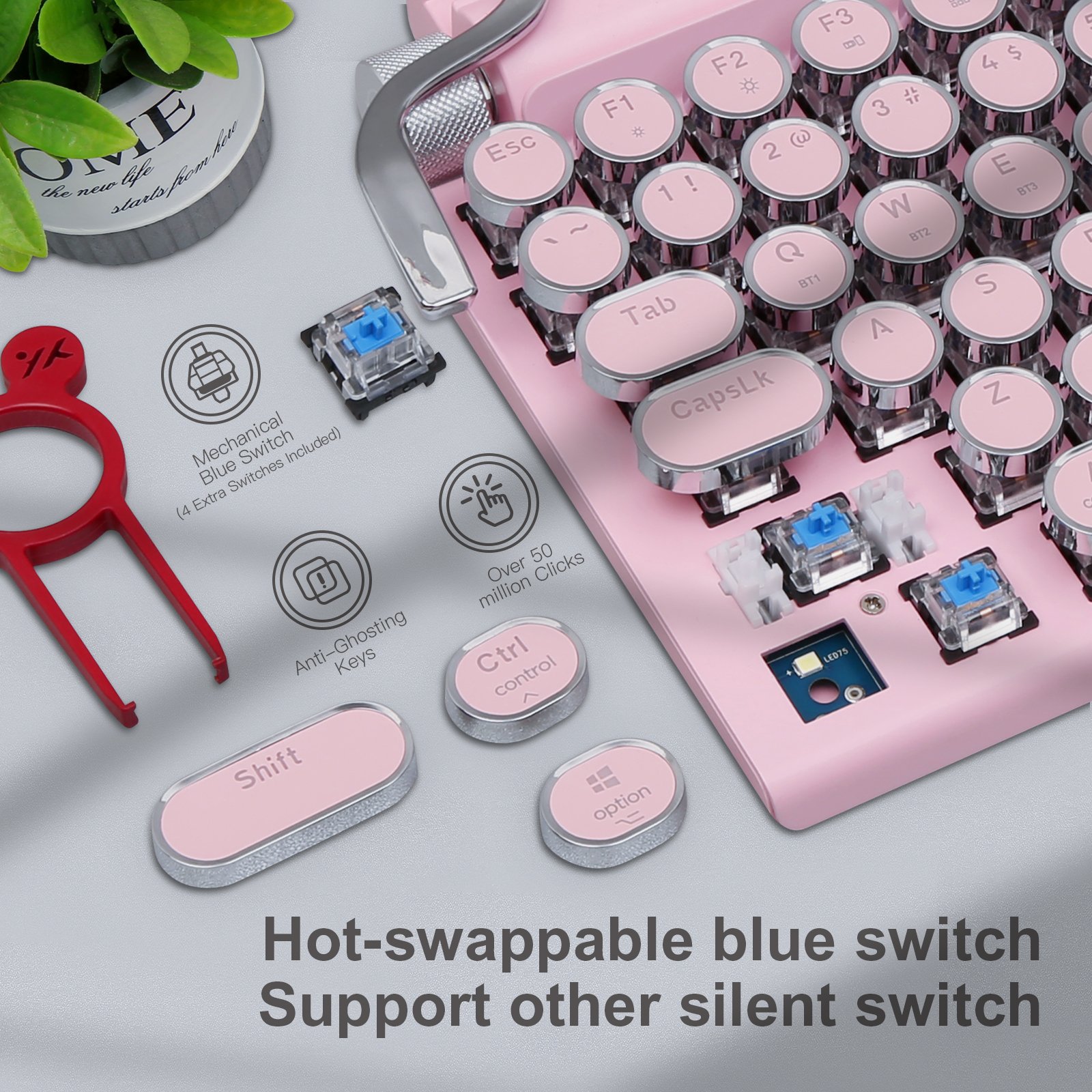 Factory Outlet Retro Mechanical Style 83Keys Blue Switch 3 Devices RGB Colorful Backlit Wireless Typewriter Keyboard for Tablets