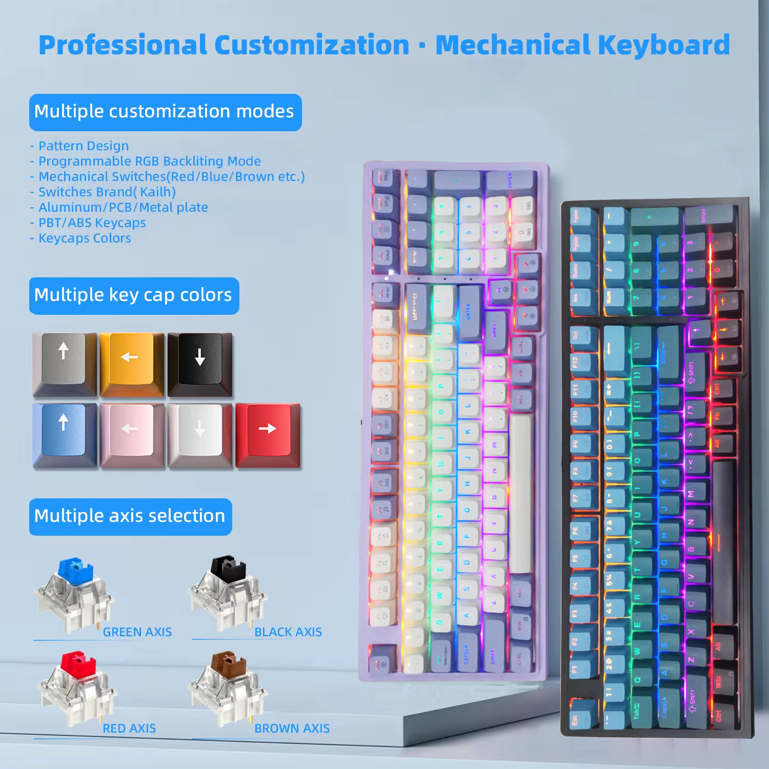 M2 Gasket Structure 83keys PBT Keycap Hot Swappable Design Keyboard Gaming Kailh Switch Mechanical Keyboard with White backlit