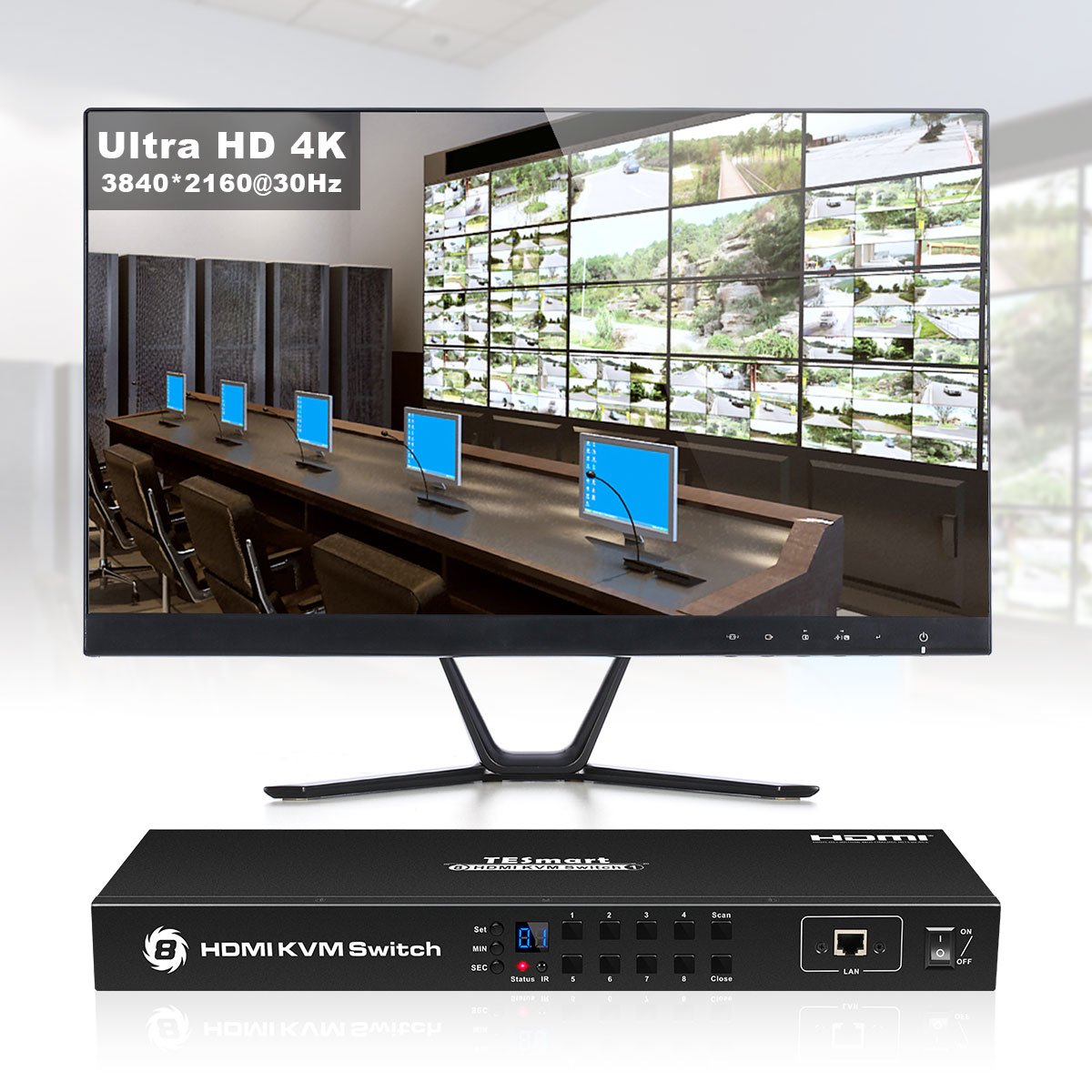 TESmart KVM Switches Available to use keyboard without any delay after switch input sources 8x1 HDMI KVM Switcher