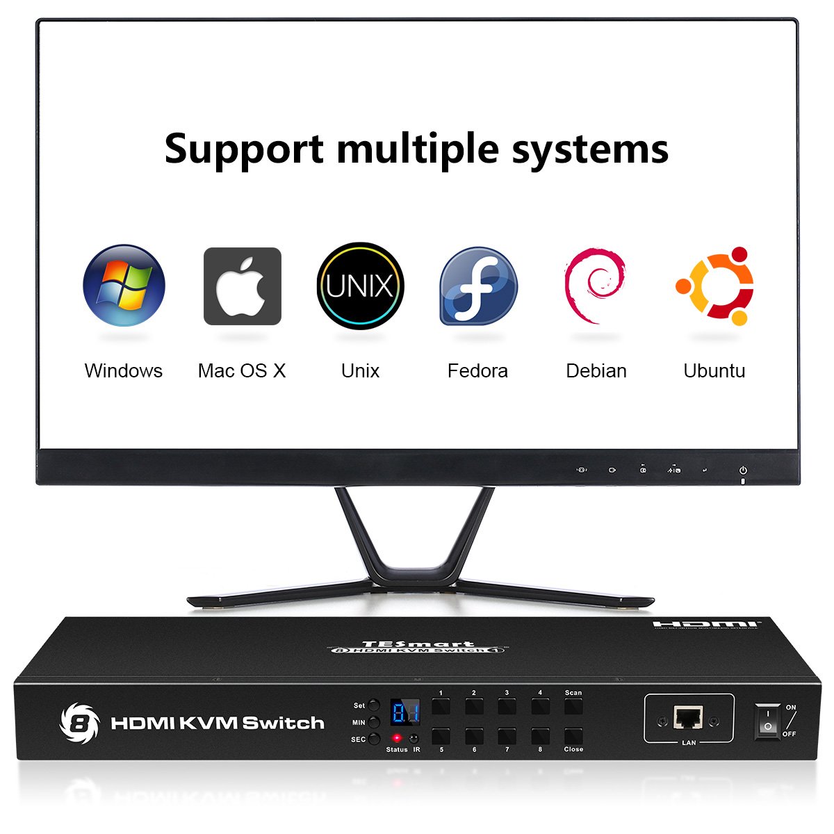 TESmart KVM Switches Available to use keyboard without any delay after switch input sources 8x1 HDMI KVM Switcher